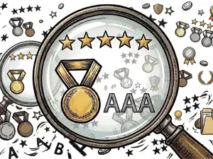 Grafik mit Rating-Symbolen. Die besten Bewertungen werden durch eine Lupe hervorgehoben.