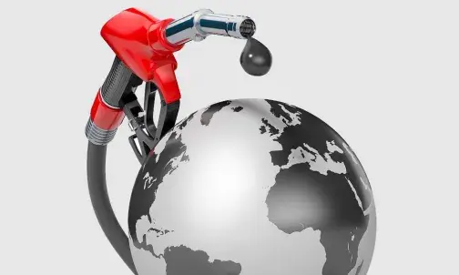 Illustration der Weltkugel, auf die ein Zapfhahn Öl träufelt