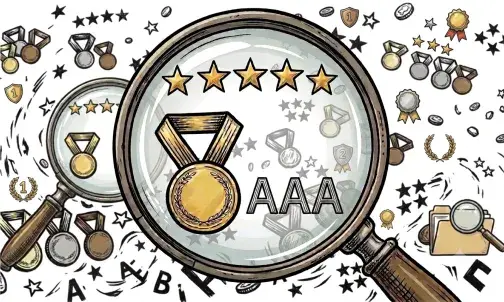 Grafik mit Rating-Symbolen. Die besten Bewertungen werden durch eine Lupe hervorgehoben.